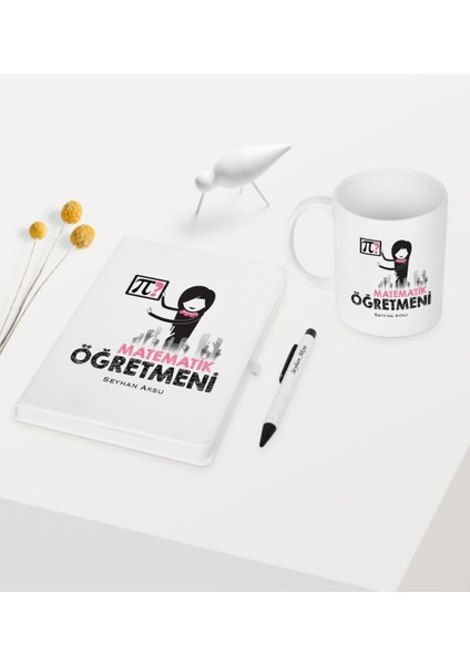 Kişiye Özel Matematik Öğretmeni Temalı Beyaz Defter Kalem Kupa Seti - 1