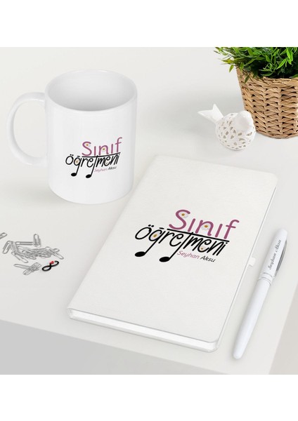 Kişiye Özel Sınıf Öğretmeni Beyaz Defter Kalem Kupa Seti-16
