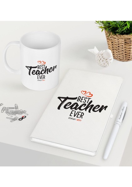 Kişiye Özel En Iyi Öğretmen Beyaz Defter Kalem Kupa Seti-13