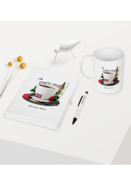 Kişiye Özel Ingilizce Öğretmeni Temalı Beyaz Defter Kalem Kupa Seti - 8