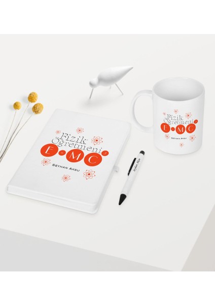 Kişiye Özel Fizik Öğretmeni Temalı Beyaz Defter Kalem Kupa Seti - 2