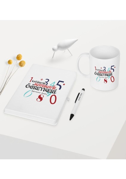 Kişiye Özel Ilköğretim Matematik Öğretmeni Temalı Beyaz Defter Kalem Kupa Seti - 1