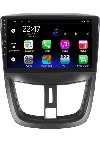 Peugeot 207 Android 12 Kablosuz Carplay Navigasyon Multimedya Ekran Teyp - MY-0609W-PEUGEOT 207