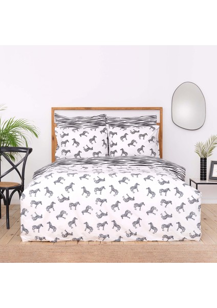 Zebra Siyah %100 Pamuk Çift Kişilik Nevresim Yastık Seti modelleri