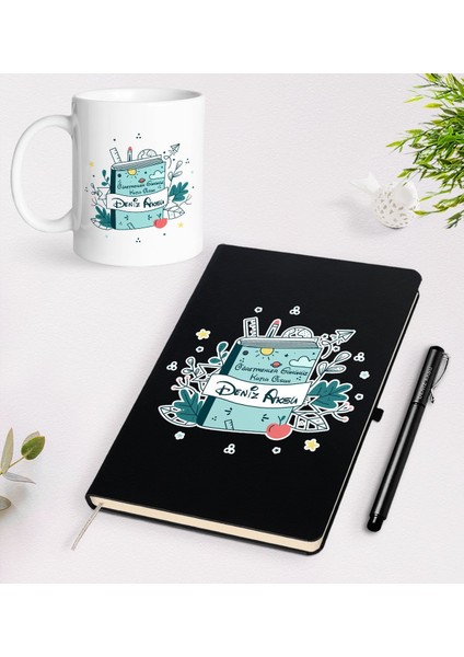 Gift Kişiye Özel Öğretmenler Günü Tasarımlı Siyah Defter Kalem Kupa Seti - 1
