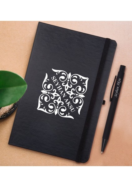 Gift Kişiye Özel Isimli Siyah Defter ve Metal Versatil Kalem(0,7 Kurşun) Hediye Seti-10