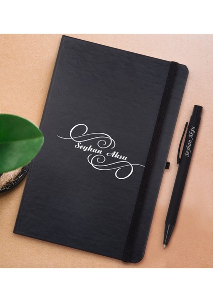 Gift Kişiye Özel Isimli Siyah Defter ve Metal Versatil Kalem(0,7 Kurşun) Hediye Seti-3