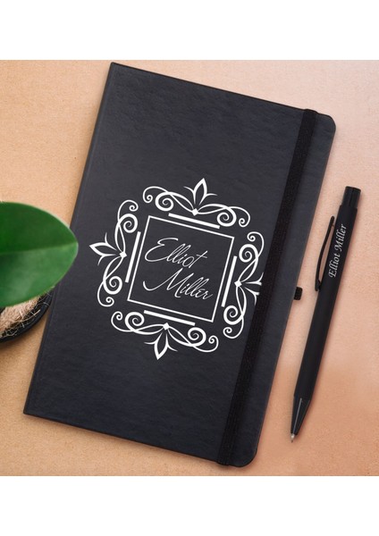 Gift Kişiye Özel Isimli Siyah Defter ve Metal Versatil Kalem(0,7 Kurşun) Hediye Seti-1