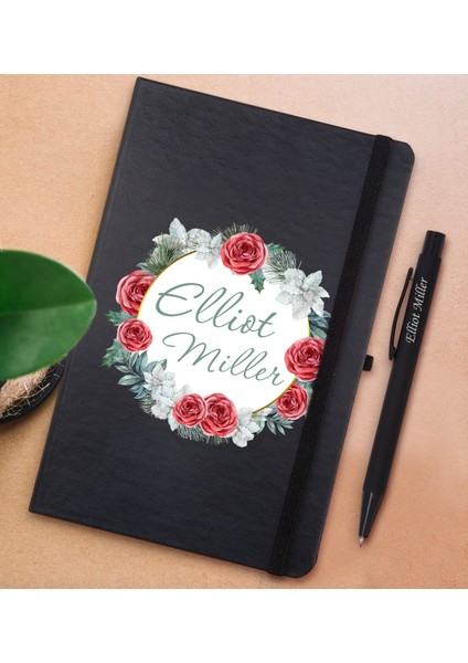 Gift Kişiye Özel Çiçek Tasarımlı Siyah Defter ve Metal Versatil Kalem(0,7 Kurşun) Hediye Seti-8 fiyatları