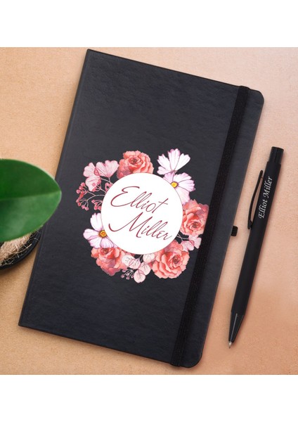 Gift Kişiye Özel Çiçek Tasarımlı Siyah Defter ve Metal Versatil Kalem(0,7 Kurşun) Hediye Seti-2 fiyatları