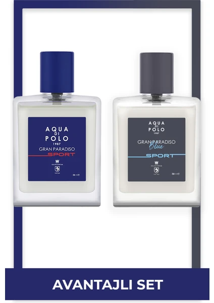 Aqua Di Polo 1987 Gran Paradiso Blue Sport 50 ml ve Gran Paradiso Sport 50 ml 2'li Erkek Parfüm Seti