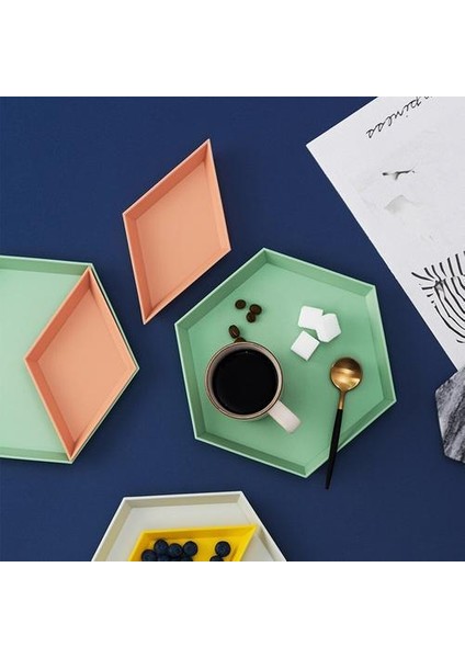 2 Takım Nordic Stil Depolama Tepsisi Çokgen Masaüstü Kombinasyon Tepsi Geometrik Meyve Snacks Bulaşık Plakası Öğleden Sonra Çay Sofra Plakası (Yurt Dışından)