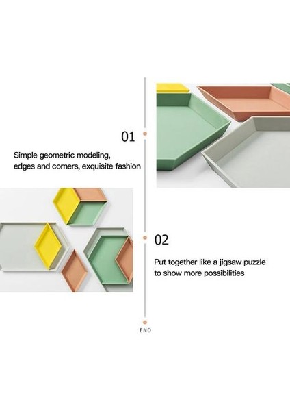 2 Takım Nordic Stil Depolama Tepsisi Çokgen Masaüstü Kombinasyon Tepsi Geometrik Meyve Snacks Bulaşık Plakası Öğleden Sonra Çay Sofra Plakası (Yurt Dışından)