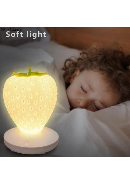 Dokunmatik Dim LED Gece Işık Silikon Çilek Nightlight Bebek Çocuk Çocuklar Için USB Başucu Lambası Yatak Odası Dekorasyon LED Gece Işıkları Beyaz (Yurt Dışından) modelleri