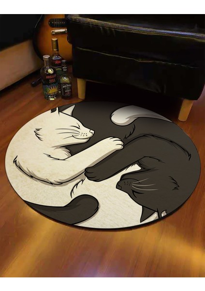 Yin Yang Kedi Yoga Meditasyon Minderi Kedi Paspası Kedi Desenli Salon Halısı Dekoratif Halı