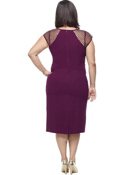 Kare Baklava Desenli Kısa Büyük Beden Abiye Elbise Mürdüm fiyatları