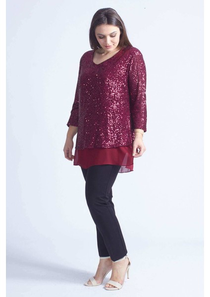 28034 Payet Büyük Beden Bluz Bordo