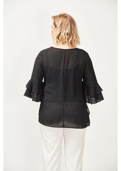 3206 Kolları Fisto Detaylı Büyük Beden Bluz Siyah fiyatları
