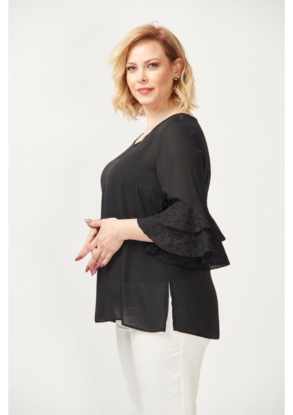 3206 Kolları Fisto Detaylı Büyük Beden Bluz Siyah fırsatları
