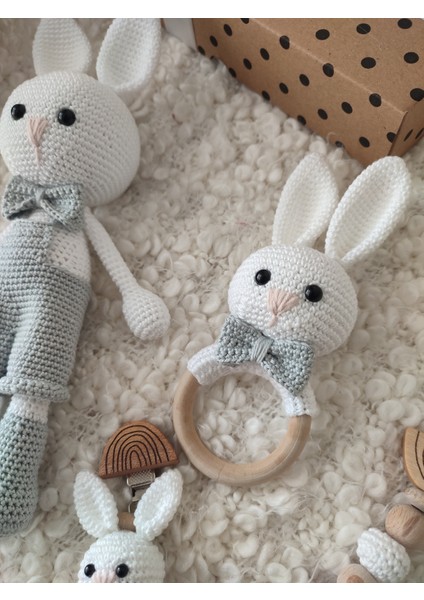 Amigurimi Tavşan Konseptli Erkek Bebek Hediye Seti modelleri