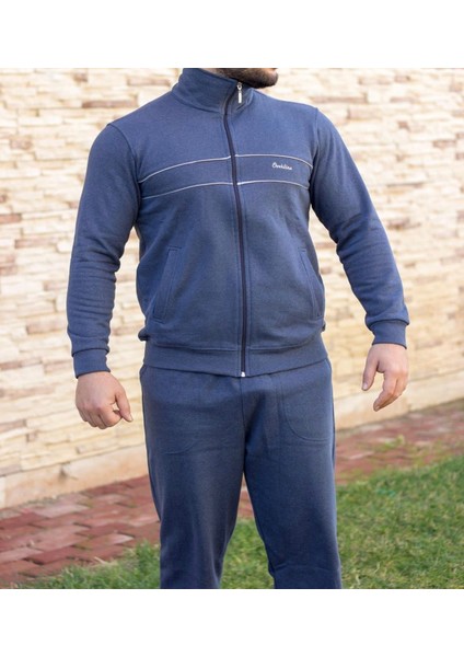 Tam Fermuarlı Indigo Eşofman Takımı