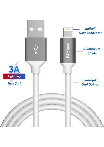 Iphone ,ipad 7/8 ve Daha Fazlası Uyumlu 3A Hızlı Şarj ve Data Kablosu Lightning