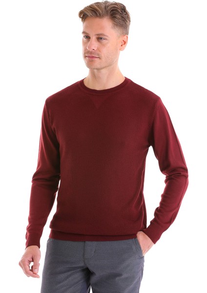 Bordo Regular Fit Çizgili Yün Bisiklet Yaka Triko Kazak fiyatları
