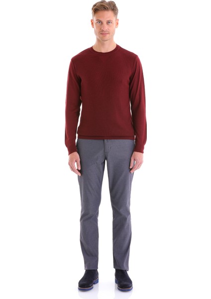 Bordo Regular Fit Çizgili Yün Bisiklet Yaka Triko Kazak fırsatları