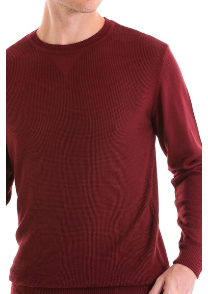 Bordo Regular Fit Çizgili Yün Bisiklet Yaka Triko Kazak indirimleri