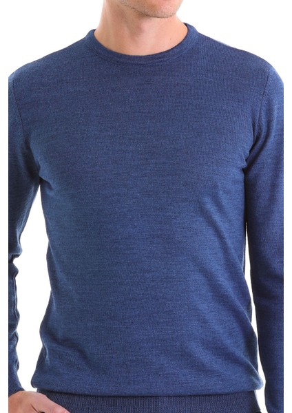 Koyu Mavi Regular Fit Düz Yün Bisiklet Yaka Triko Kazak indirimleri