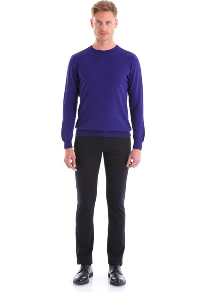 Saks Mavi Regular Fit Düz Yün Bisiklet Yaka Triko Kazak fırsatları