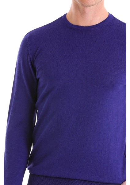 Saks Mavi Regular Fit Düz Yün Bisiklet Yaka Triko Kazak indirimleri