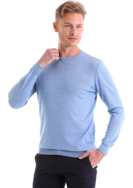 Mavi Regular Fit Düz Yün Bisiklet Yaka Triko Kazak fiyatları