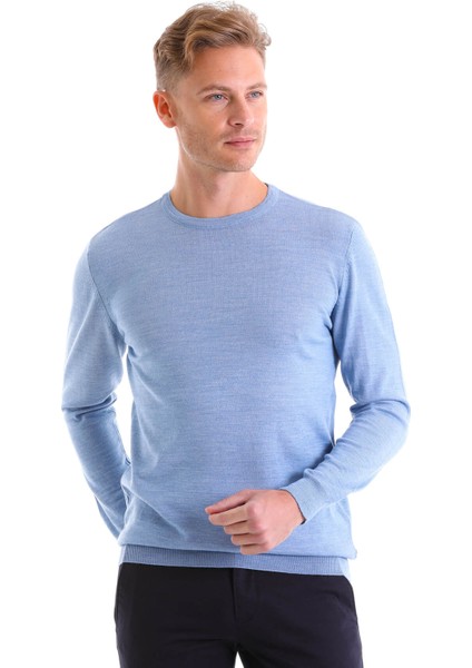 Mavi Regular Fit Düz Yün Bisiklet Yaka Triko Kazak modelleri