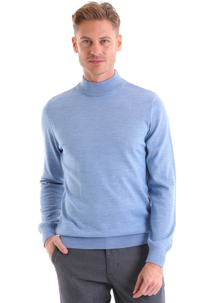 Mavi Regular Fit Düz Yün Yarım Balıkçı Yaka Triko Kazak
