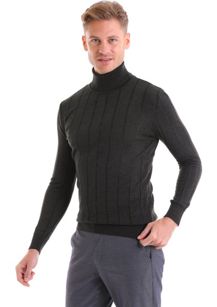 Antrasit Regular Fit Desenli Balıkçı Yaka Yün Triko Kazak fiyatları