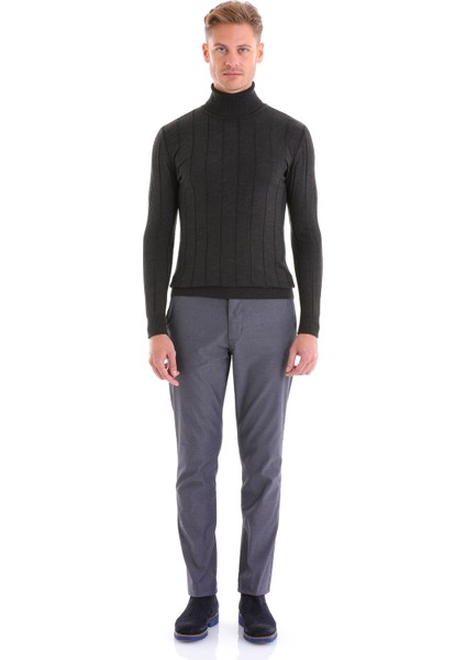 Antrasit Regular Fit Desenli Balıkçı Yaka Yün Triko Kazak fırsatları