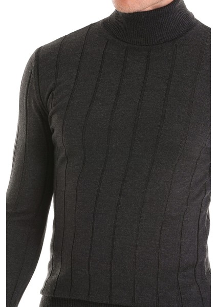 Antrasit Regular Fit Desenli Balıkçı Yaka Yün Triko Kazak indirimleri