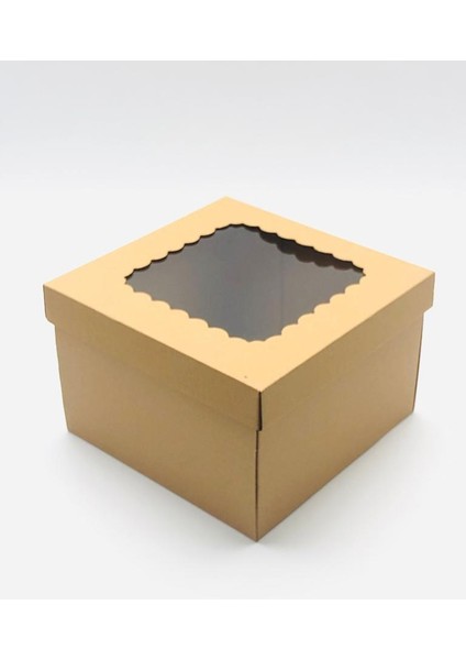 23X23X15 Kraft Pencereli Çok Amaçlı Kutu Karton Kutu Pasta Kutusu (10 Adet)
