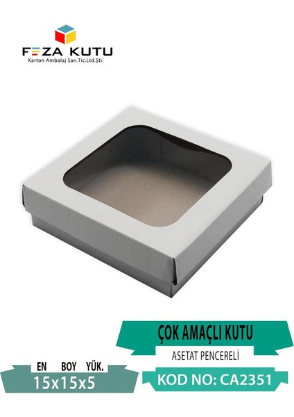 15X15X5 Karton Kutu Pencereli Çok Amaçlı Kutu Kraft Kutu Hediyelik Kutu (10 Adet)