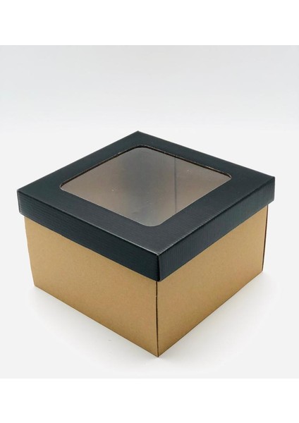 23X23X15 Kraft Pencereli Çok Amaçlı Kutu Karton Kutu Pasta Kutusu (10 Adet)