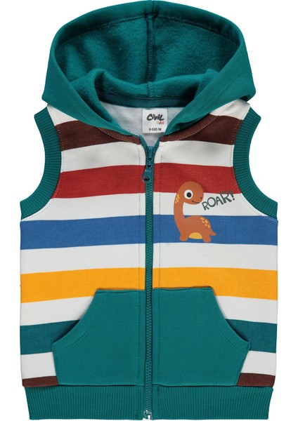 Erkek Bebek Kapüşonlu Yelek 6-18 Ay Petrol Yeşili