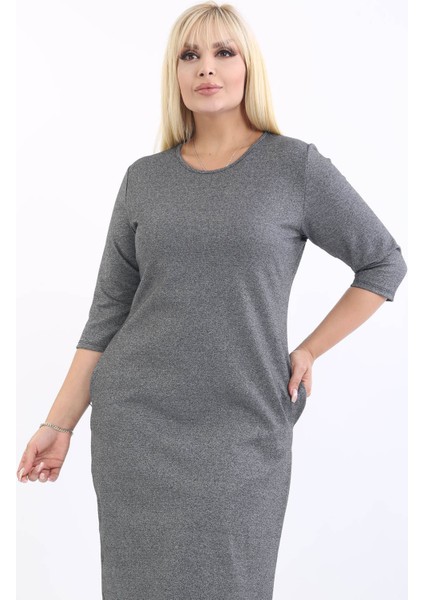 Jakarlı Cepli Kışlık Büyük Beden Elbise 22E-2179 modelleri