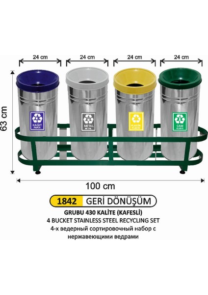 Gerdönüşüm Seti 4 Lü Paslanmaz Kovalı