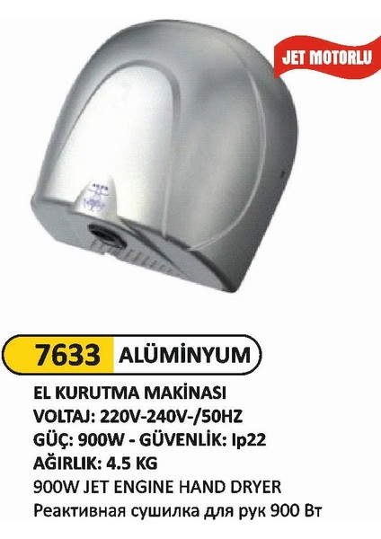 El Kurutma Makinası Jet Motorlu 900 W