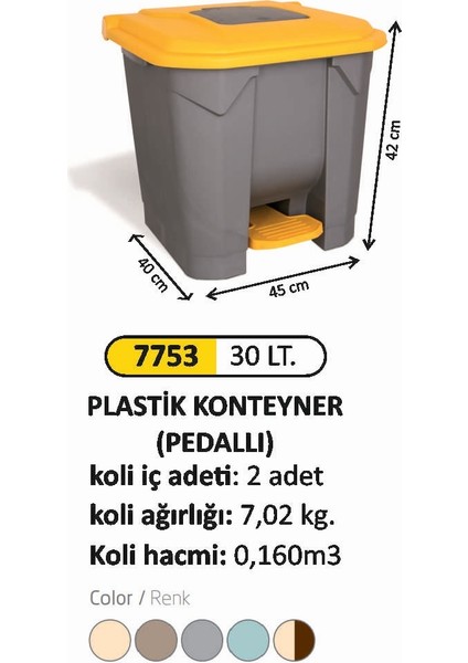 Plastik Konteyner 30 Litre Pedallı