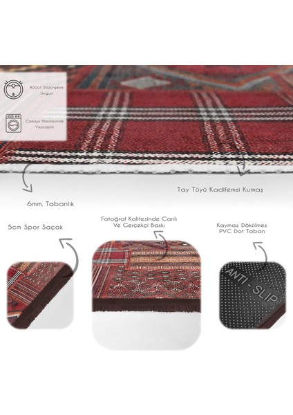 Kiremit Zeminde Kilim Motifli Eskitme Desenli Avangarde Etnik Motifler Dijital Baskılı Makinede Yıkanabilir Kaymaz Taban Saçaklı Halı fırsatları