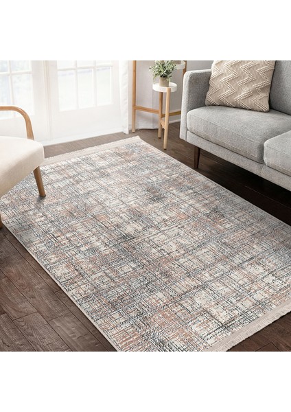Krem - Ekru Zeminde Otantik Motifli Dokuma Desenli Eskitme Motifli Vintage Dijital Baskılı Makinede Yıkanabilir Kaymaz Taban Saçaklı Halı indirimleri