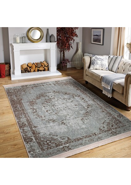 Renkli Zeminde Kilim Motifli Hereke Desenli Avangarde Eskitme Motifli Dijital Baskılı Makinede Yıkanabilir Kaymaz Taban Saçaklı Halı