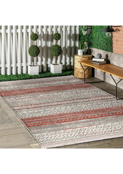 Renkli Zeminde Kilim Motifli Baklava Desenli Etnik Motifler Vintage Dijital Baskılı Makinede Yıkanabilir Kaymaz Taban Saçaklı Halı